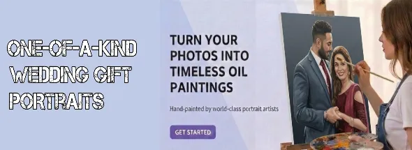 Personalized wedding gift portrait hand‑painted from a couple’s photo.